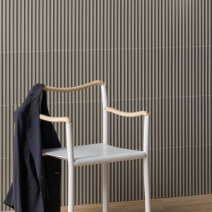 Reception area with a sculpted Rombini feature wall