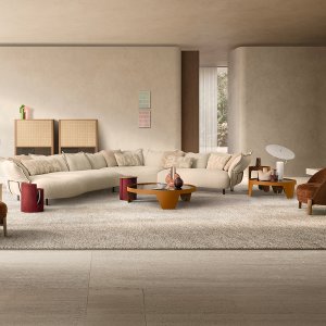 Contrast piping along the edge of the Nuvola sofa