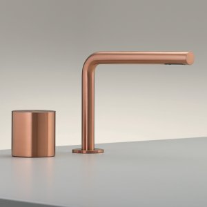 Opus two-hole progressive faucet with swiveling spout in Copper satin