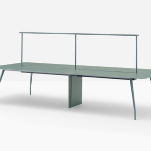 Outdoor Rizz table by Pedrali with exterior-grade laminate on a rooftop terrace