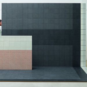 Tape by Mutina installed with mixed patterns in glazed porcelain stoneware
