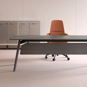Shaped modesty panel on the Rail desk
