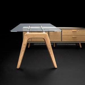 Rail designer office desk by Bralco in oak with diamond cut top