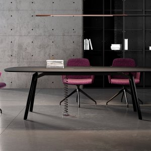 Stitched leather insert with visible seam on the Rail desk