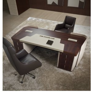 Curved saddle leather writing pad on the desk