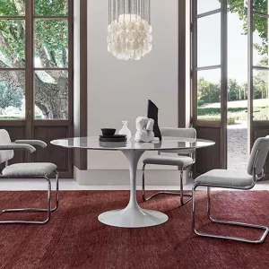Side table from the Knoll Saarinen family beside a lounge sofa