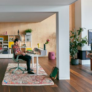 Height-adjustable lumbar support in ruby red on the se:air