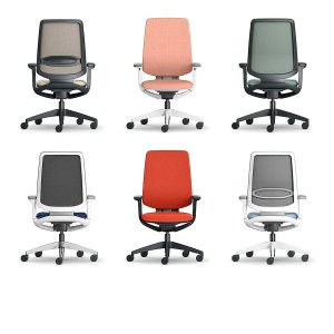 Row of se:flex chairs with sand slim upholstery along a benching system