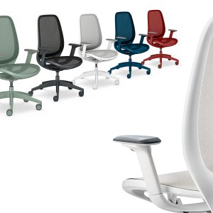 se:air Sedus in ruby red, side view with 4D armrests and matching 5-star base