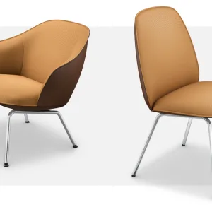 Guest chairs from the se:café family by Sedus around a café table in a corporate lobby