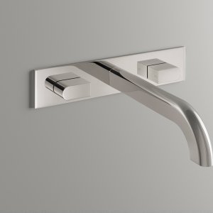 Sixty designer faucets by CEA Design in Black Ivory with marble washbasin and mirror