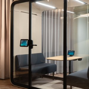 Row of Framery Four pods across an open plan floor
