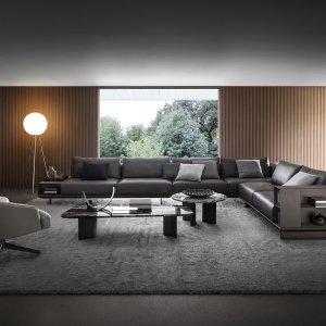 Asso sectional by i4Mariani in leather with titanium painted steel feet