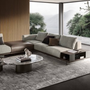 Three seat Asso sofa of 135 inches with channelled feather back cushions