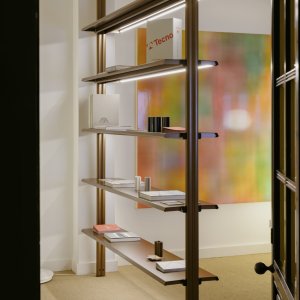 Equipped Cosmos bookshelf floor to ceiling with integrated lighting