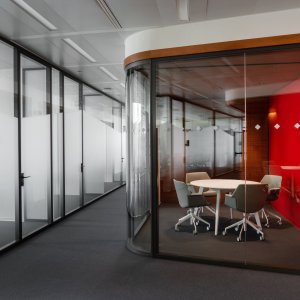 Back-painted glass finish on a W80 partition