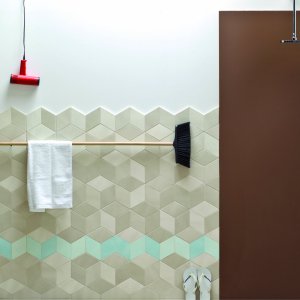 Restroom suite wrapped in Tex White from floor to ceiling