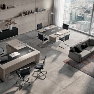 Four-sector X10 conference table reaching eighteen feet