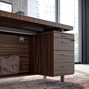 Gray elm veneer top with leather-effect inlay on the X9