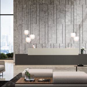 Z1 reception counter by Quadrifoglio in a company lobby