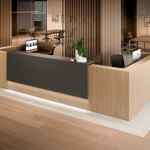 Z2 reception desk by Quadrifoglio with lowered accessible module at the front