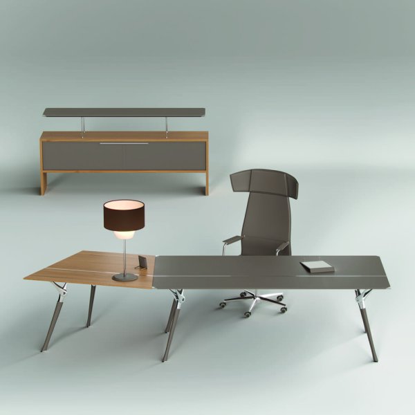 Codutti leather executive desk in a U.S. corner office