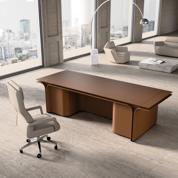 Mascheroni presidential desk in Italian leather for a corner office