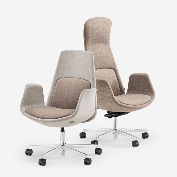Custom-upholstered Milani chairs in a US creative office
