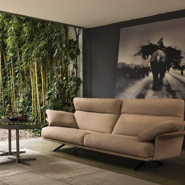 Verzelloni modular sofa in dark charcoal fabric, executive lounge in professional office