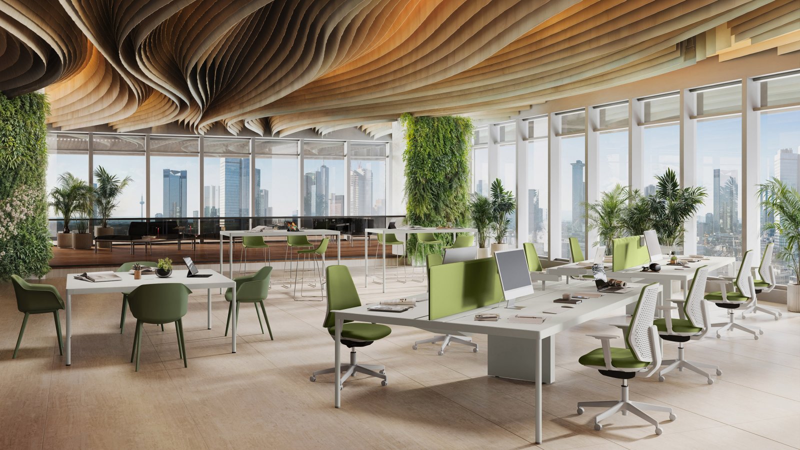 Lounge seating and design lighting completing a modern Italian executive office
